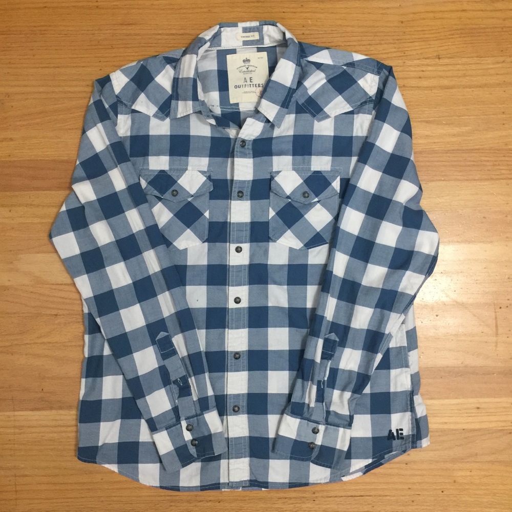 Beautiful Blue Plaid Cotton long sleeved Shirt L